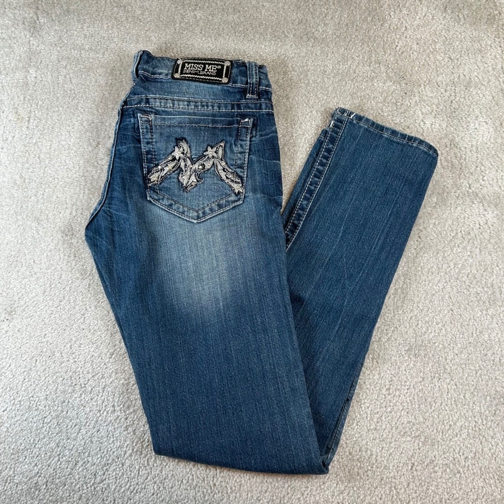 Miss Me Skinny Jeans Womens 29 Medium Wash Embroidered‎ Wing Pocket JD1074S Blue